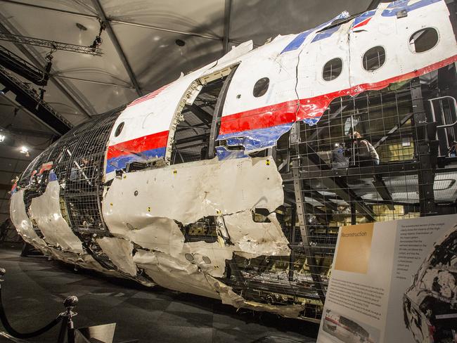 MH17 fuselage ... what remains of the plane was shown at the Gilze-Rijen air base in Holland. Picture: Ella Pellegrini