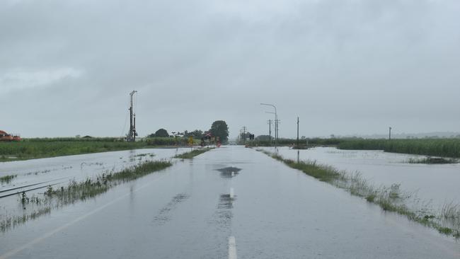 Flooded roads and cane fields near Mackay in northern Queensland. Picture: Zoe Devenport