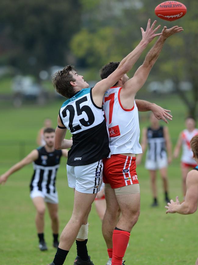 Crib Point ruckman Jarrod Fisk (left).