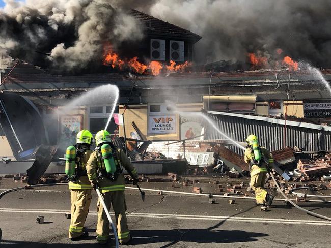 Fireys battling a blaze at the General Gordon Hotel in Sydenham. Picture: Angel Ioannou