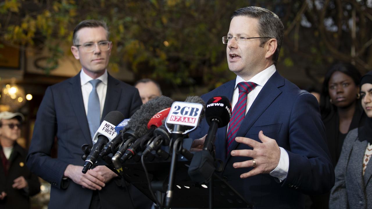 Minister Multiculturalism Mark Coure was interrupted by a car alarm during a press conference in Eastwood on Wednesday. Picture: NCA NewsWire / Nikki Short