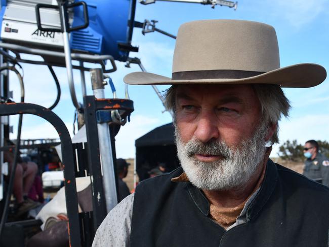 Alec Baldwin on the set of Rust. Picture: AFP