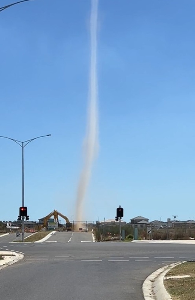 A sand twister whips sand and debris up in the air at a Clyde construction site. Picture: Reddit, u/Drill808