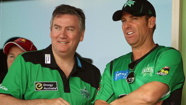 Eddie McGuire, with Shane Warne in 2012, has been lost to the Melbourne Stars.