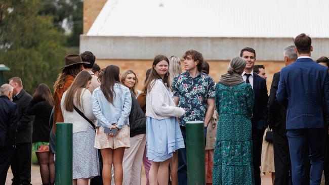 Guests arrive for the funeral of Hunter Valley wedding bus crash victim Bec Mullen. Picture: NCA NewsWire / David Swift