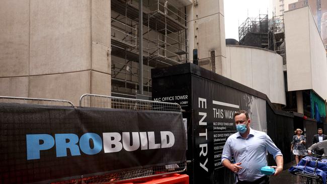 Probuild signage on a construction site in Martin Place, Sydney.