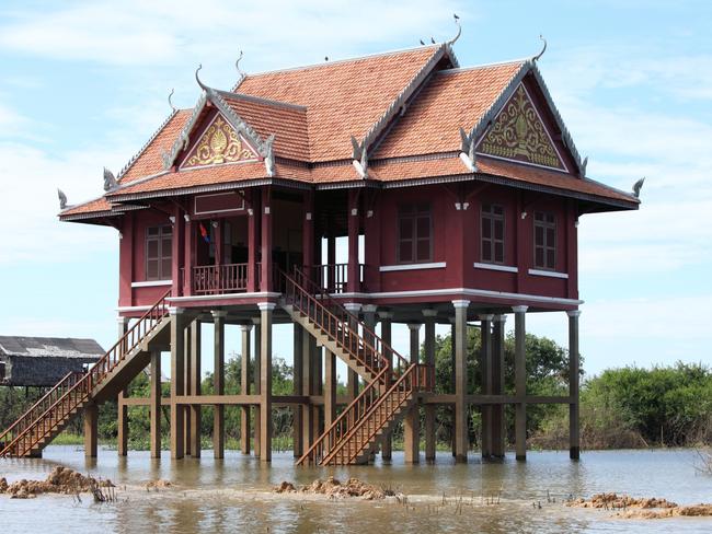 A traditional dwelling with Khmer architecture on Tonle Sap.