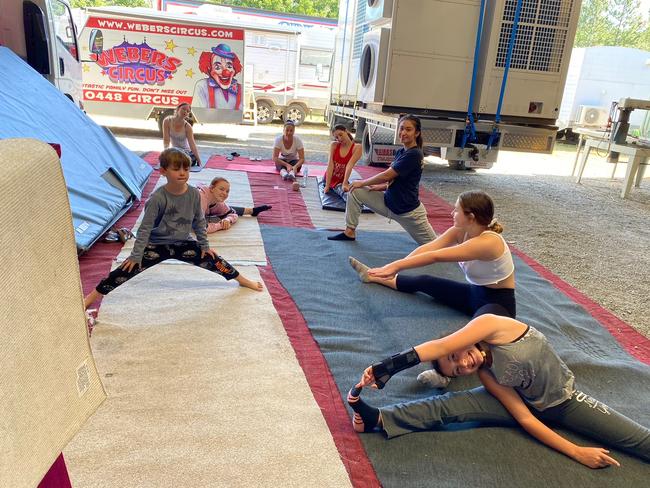The Great Moscow Circus troupe training at Yatala.