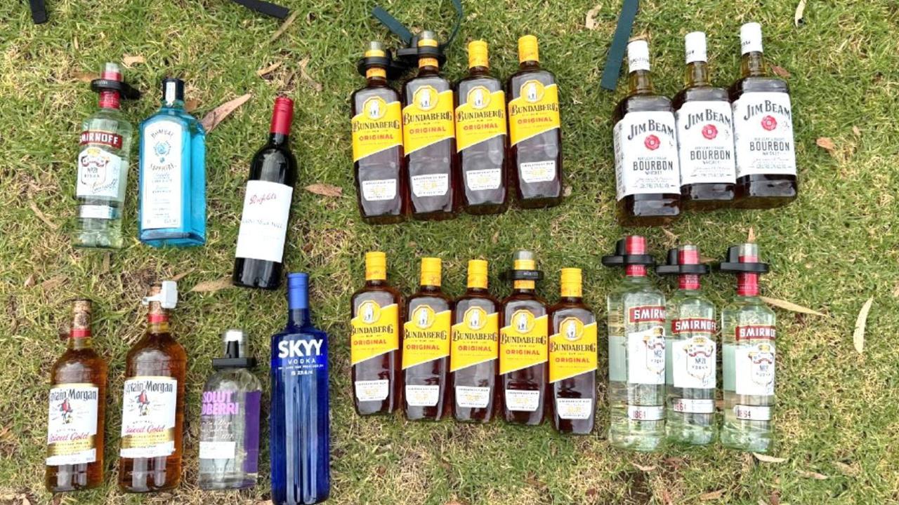 Police stopped a bus and found a group of young people and a number of the stolen bottles of alcohol. Picutre: SA Police