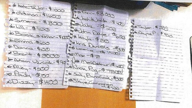 Some of the tick lists found during the search. Picture: Courts SA