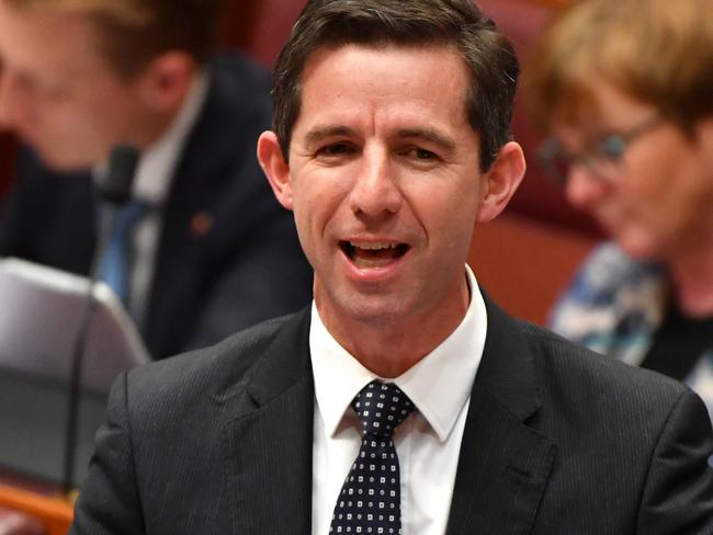 Minister for Education Simon Birmingham during Question Time in the Senate chamber at Parliament House in Canberra, Monday, December 4, 2017. (AAP Image/Mick Tsikas) NO ARCHIVING