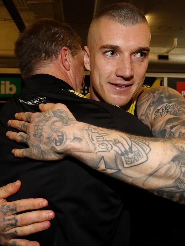 Dustin Martin with Damien Hardwick after their latest finals win. Pic: Getty Images