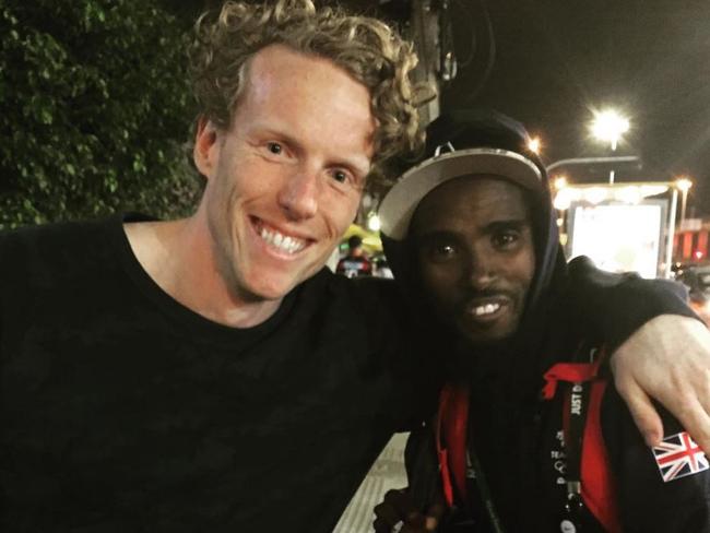 Seven Olympic commentator Steve Hooker with gold medallist Mo Farah. Source: Instagram