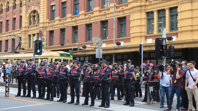 Homeless people at Flinders St Station. Picture: Alex Coppel.