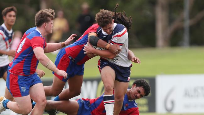 Action from the Knights v Roosters clash. Picture: Sue Graham