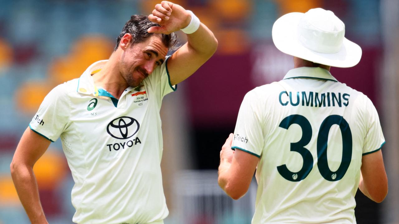 Mitchell Starc and Pat Cummins bowled more than half of Australia’s overs in Brisbane. Picture: Patrick Hamilton / AFP