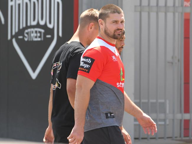 Jack De Belin training at WIN Stadium with team members. Picture: Simon Bullard