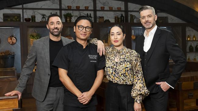 Leong with her MasterChef co-judges Andy Allen (left) and Jock Zonfrillo (right), and chef Luke Nguyen. Picture: Ten