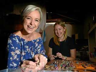 CREATING: Sharyn Eva and Kate Saron making jewellery to promote support for navy veterans. Picture: John McCutcheon