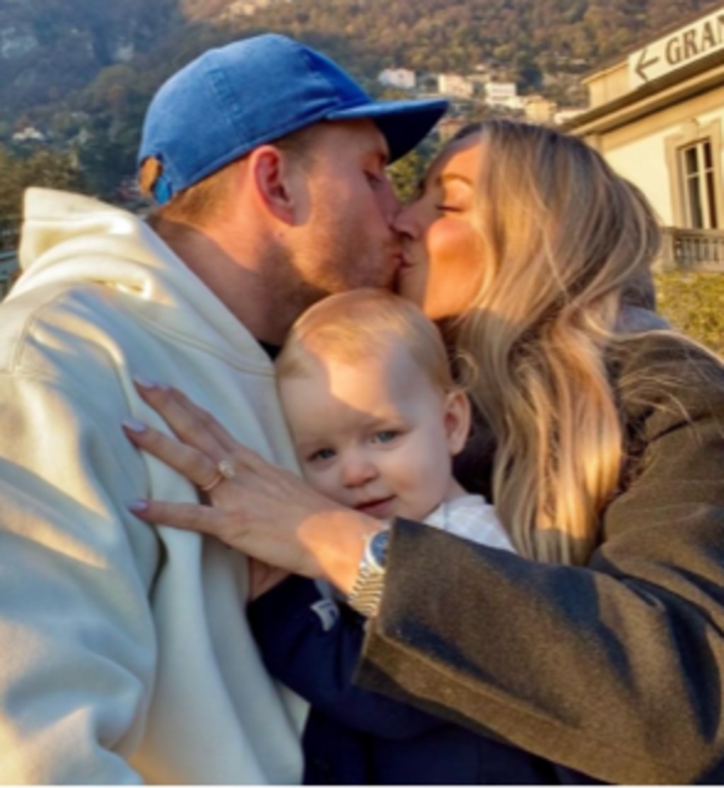 Kangaroos star Cameron Munster, partner Bianca McMahone and son Jaxon.