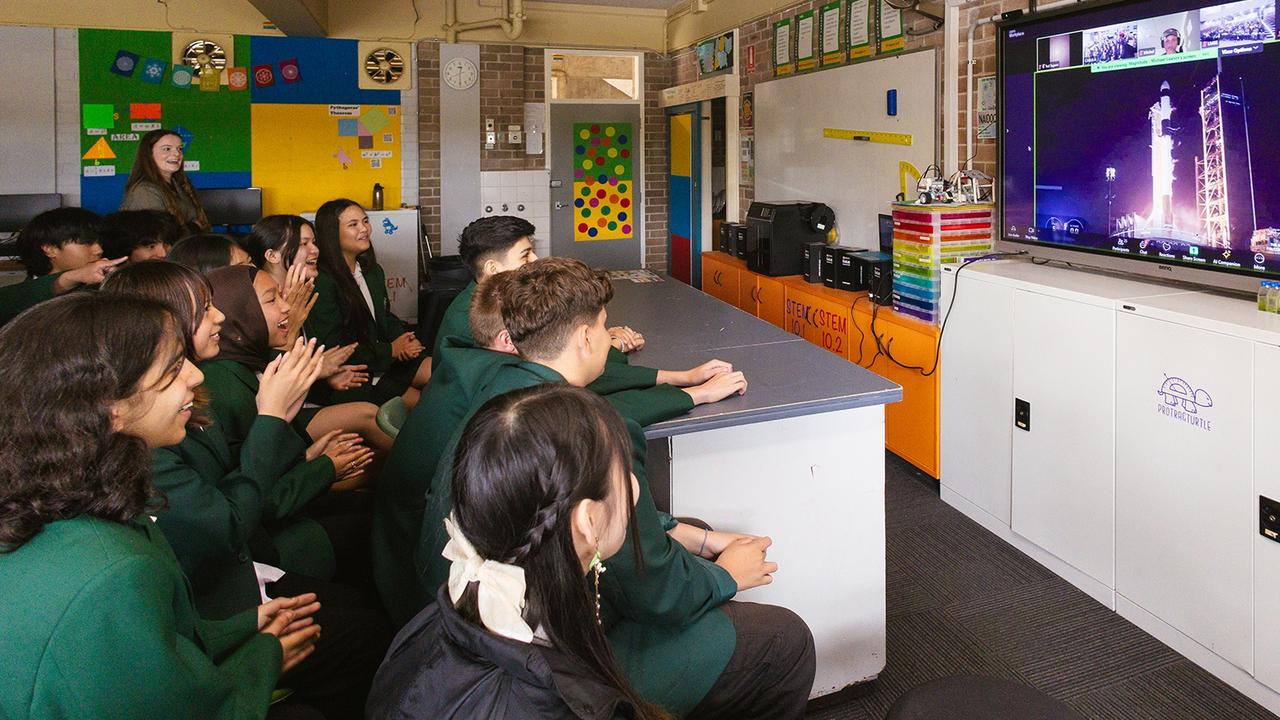 Students watch the Powerhouse-1 space mission successfully lifting off from the Kennedy Space Centre. Picture: Powerhouse Future Space Launch/Maja Baska.