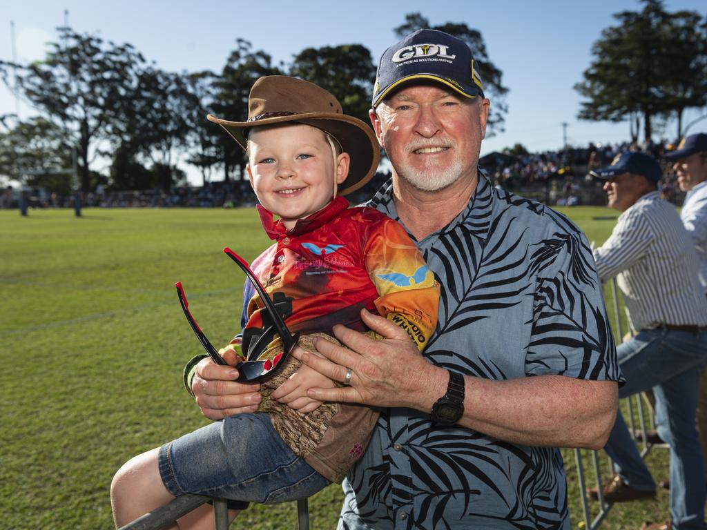 TGS old boy Chris Sharp at grandson Jett Denman watch the O'Callaghan Cup. Picture: Kevin Farmer