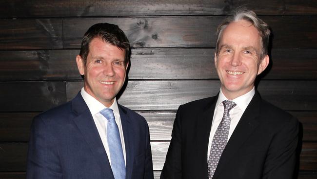 NSW Premier Mike Baird and Daily Telegraph editor Chris Dore at the 2016 Bradfield Oration Picture: Christian Gilles