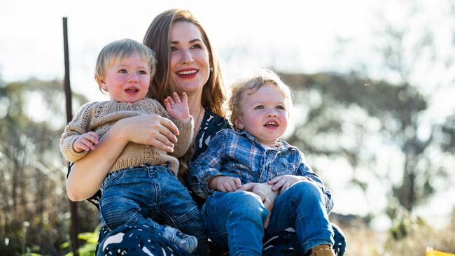 Vikki Campion with her sons Thomas (left) and Sebastian. Picture: Simon Scott