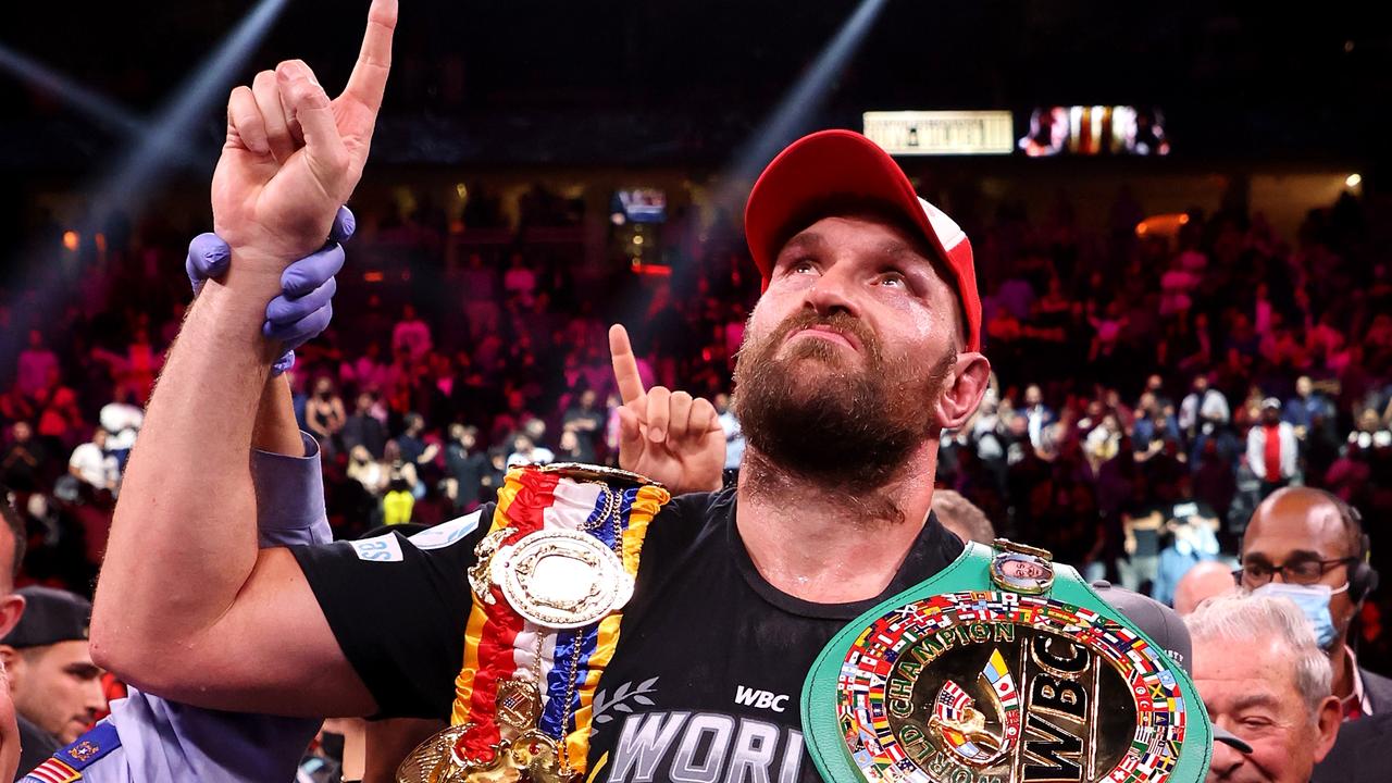 Tyson Fury celebrates his 11th round knock out win against Deontay Wilder. Photo: Getty Images