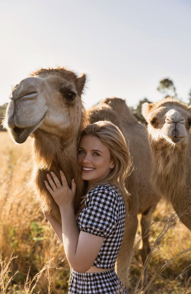 Camel farmer and actor Yasmin Brisbane at her family's QCamel property on the Sunshine Coast. Picture: Hayley Elle Photography