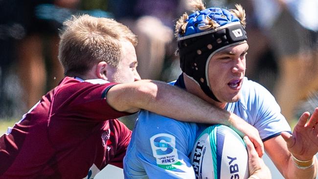 15/10/23. News Local, SportSylvania, Sydney, NSW, Australia.Super Rugby U16sAction from the NSW Waratahs v Queensland Reds Under 16 game at Forshaw Park in SylvaniaNSW player Jarvis OrrPicture: Julian Andrews