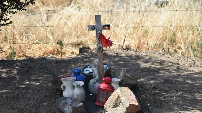 The roadside shrine of Malcolm Gollan on Hardy Street at Rosewater. Picture: Sam Wundke