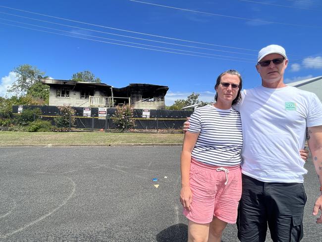 Cath Shield and Mathew Wenzel outside their gutted home in Scarness.