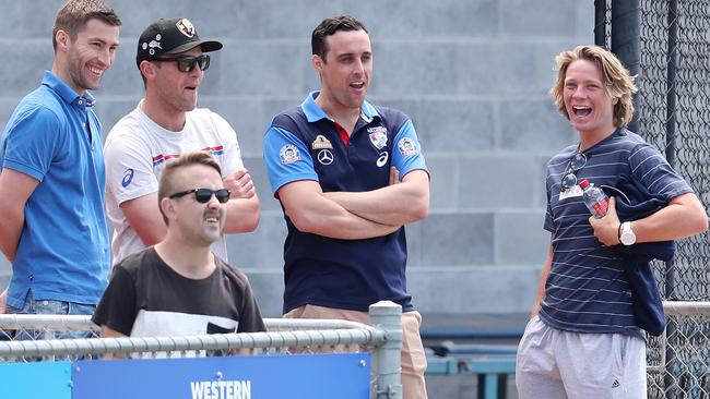 Nick Austin (middle) with Bulldogs recruit Cody Weightman before last year’s draft. Picture: Michael Klein