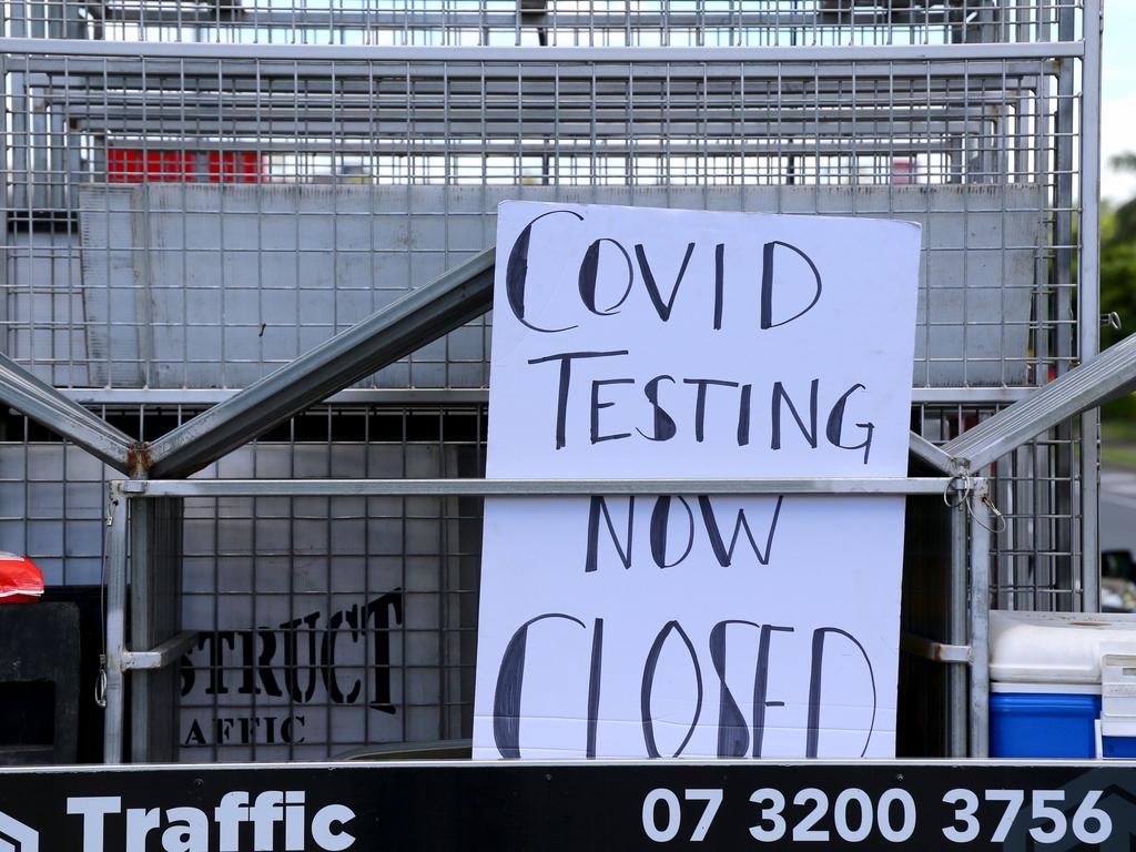 Covid testing line at 4 Cyte testing centre at Goodna, Queensland, closed early on December 30. Picture: David Clark