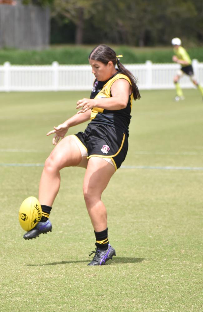 Macey Ronald in the Bakers Creek Tigers v Mackay City Hawks women's AFL grand final at Magpies Sporting Club, Mackay, September 11, 2021. Picture: Matthew Forrest