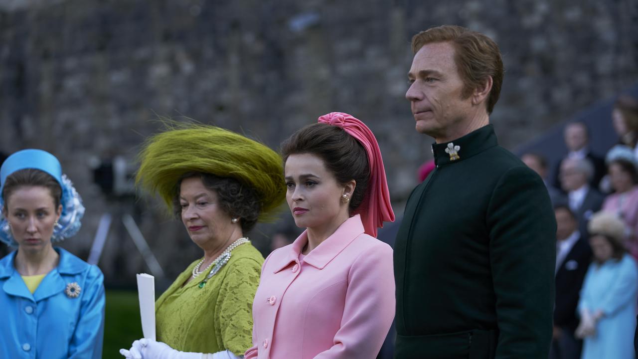 Erin Doherty, Marion Bailey, Helena Bonham Carter and Ben Daniels in The Crown. Supplied by Netflix.