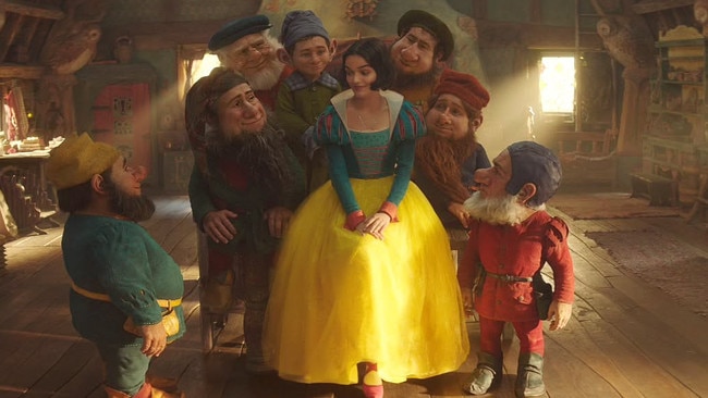 Rachel Zegler in Snow White with the CGI dwarves. Picture: Disney