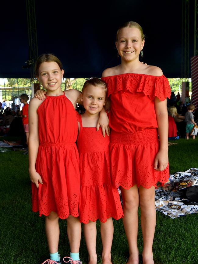 Carols by Candlelight at Riverway 2022. Connie, 8, Lucy, 6, and Ruby Jackson, 10. Picture: Evan Morgan