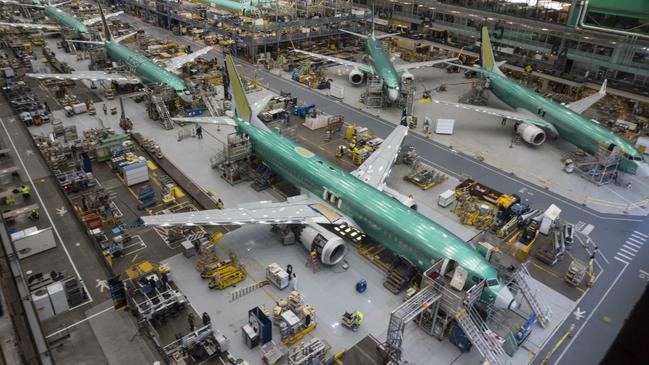 Boeing’s factory floor in Renton where narrow-body aircraft like the 737 Max 8 are produced.