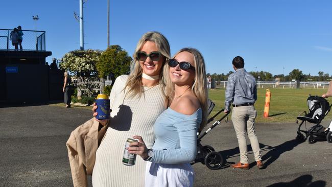 Zara and Phoebe at the Roma Rugby Races at Bassett Park on Saturday June 24, 2023. Picture: Chloe Cufflin.