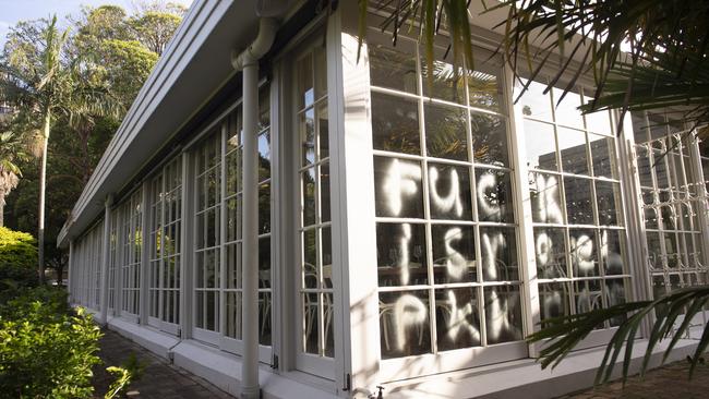 The Chiswick restaurant was damaged overnight with Anti-Israel graffiti. Picture: NewsWire / Jeremy Piper