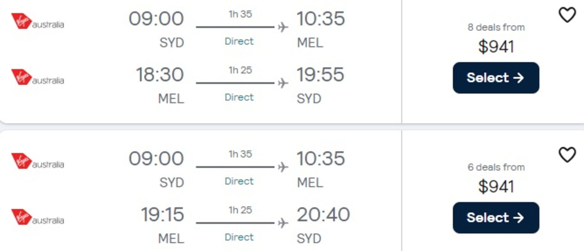 According to Sky Scanner, a return flight from Sydney to Melbourne on March 22 to March 25 is $941.