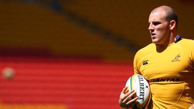 Stephen Moore during this mornings Wallaby's captain's run in preparation for Saturday's Tri Nations decider at Suncorp Stadium .