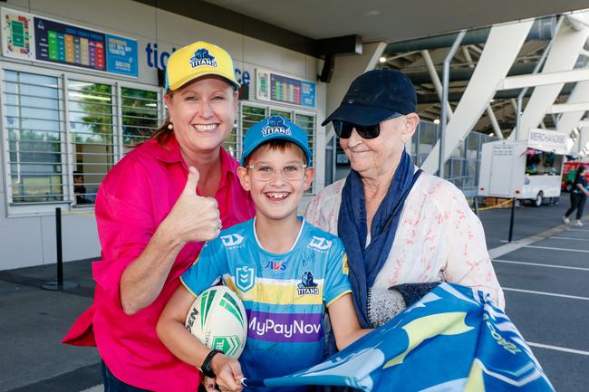 Lisa Sommerville , Harrison Knell and Marcelle Sommerville turning out for Round 1 Gold Coast Titans V Dragons is Picture: Glenn Campbell