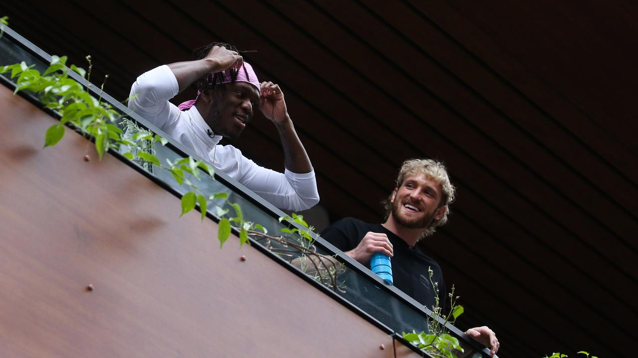 WWE Fighter, Singer and Influencer KSI and Logan Paul stepped out onto the balcony, at the Today Show Studios in North Sydney as the crowds of Fans gathered below. Picture: NCA Newswire/ Gaye Gerard