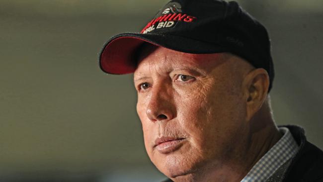 Federal Election 2022 seat of Dickson. Minister for Defence and Liberal member for Dickson, Peter Dutton addresses the media before he votes at the Albany Creek State School polling booth.  Picture: Zak Simmonds