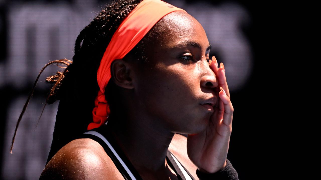 Coco Gauff of the US reacts on a point against Latvia's Jelena Ostapenko. Photo by WILLIAM WEST / AFP.