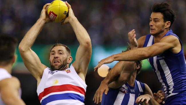 Travis Cloke didn’t lose his contested marking ability at the Dogs. Picture: Michael Klein