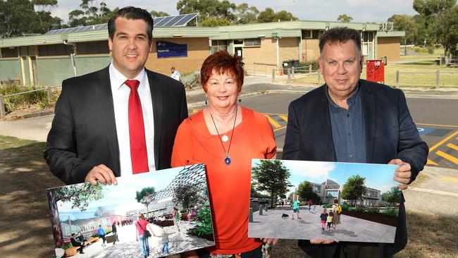 Deakin federal Liberal MP Michael Sukkar, U3A Croydon president Jenny Higgins and Maroondah Mayor Rob Steane at a funding announcement in Croydon earlier this month. Picture: Hamish Blair